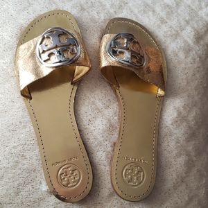 Tory Burch Gold Slide Sandals